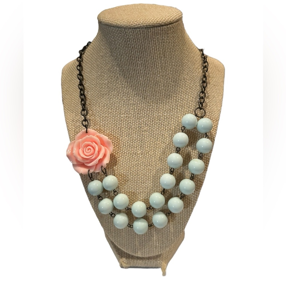 Vintage Asymmetrical Antique Gold Flower and Beaded Necklace